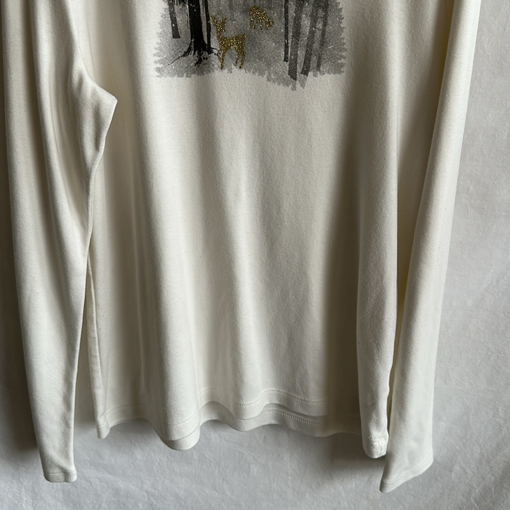 Croft & Barrow cream long sleeve Classic Tee, size M - Picture 3 of 5
